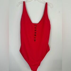 Bleu Rod Beattie Lace-up Plus Size One Piece Swimsuit Size 22W in Scarlet Red